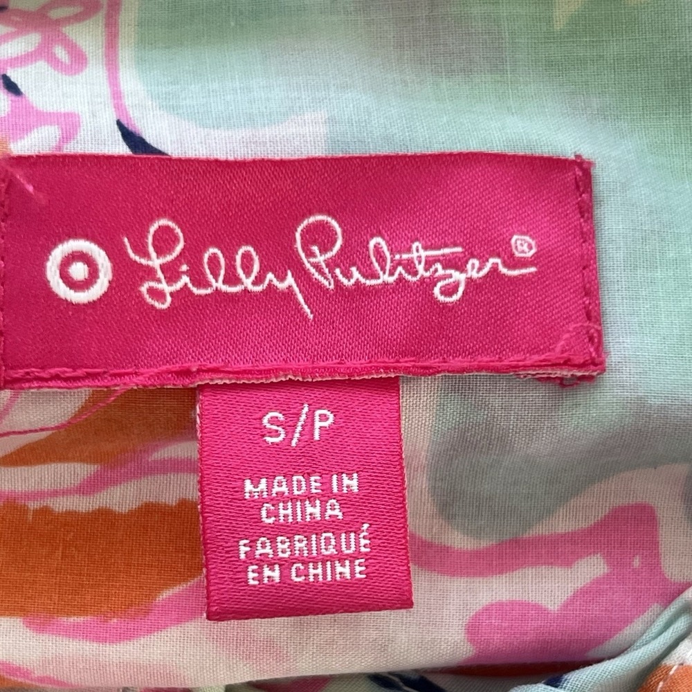 LILLY PULITZER Target Nosey Posey Floral Button up Blouse Tab Sleeve Size Sz S - Picture 7 of 9